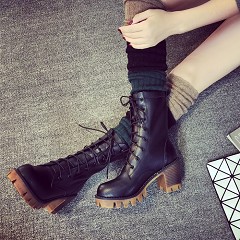 冬季女靴单靴粗跟中筒靴