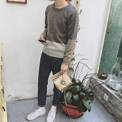 文艺青年拼色针织衫