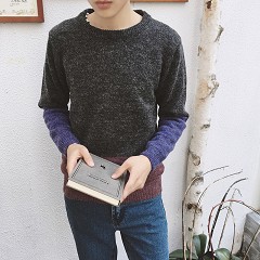 文艺青年拼色针织衫