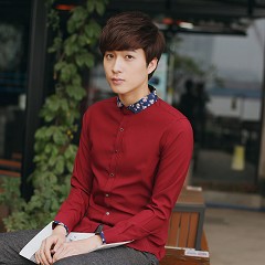 韩版花领男式长袖防衬衫