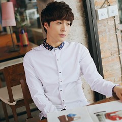 韩版花领男式长袖防衬衫